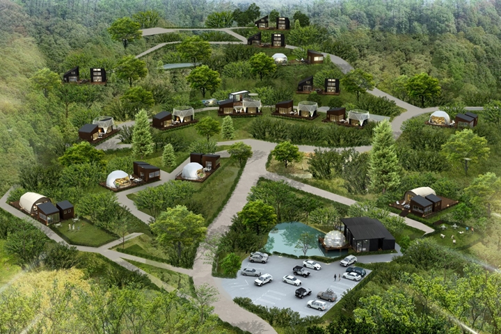 ▲「Glamping Hills Aura Terrace茨城」擁有15棟獨棟設施，就像一座小型聚落般，其中2棟提供寵物友善住宿。　圖：マリントピアリゾート／提供